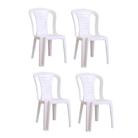 Silla Plastica Reforzada Apilable Reina Pack 4 Color Blanco