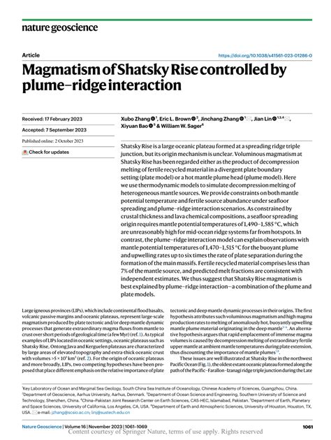 Magmatism Of Shatsky Rise Controlled By Plumeridge Interaction