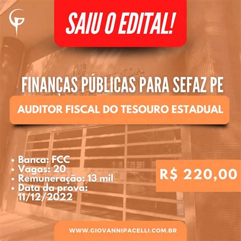 Finan As P Blicas Para Sefaz Pe Auditor Fiscal Do Tesouro