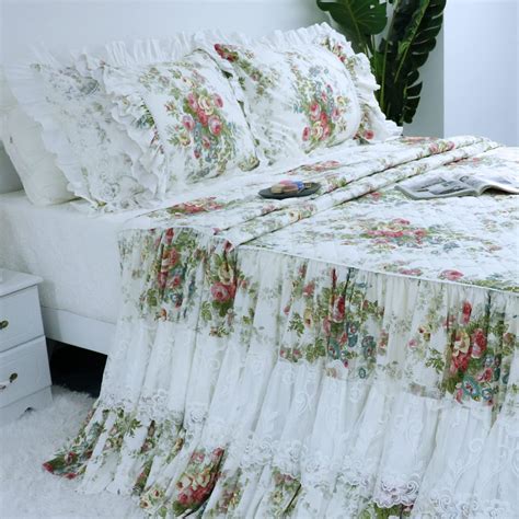 Amazon FADFAY Ruffled Bedspread Full Quilted Bed Skirt Floral