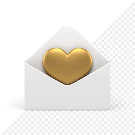 Corazón dorado en sobre abierto notificación de correo de carta