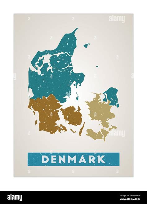 Denmark Map Country Poster With Regions Old Grunge Texture Shape Of