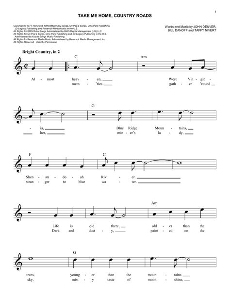 Country Roads Chords And Lyrics - Sheet and Chords Collection