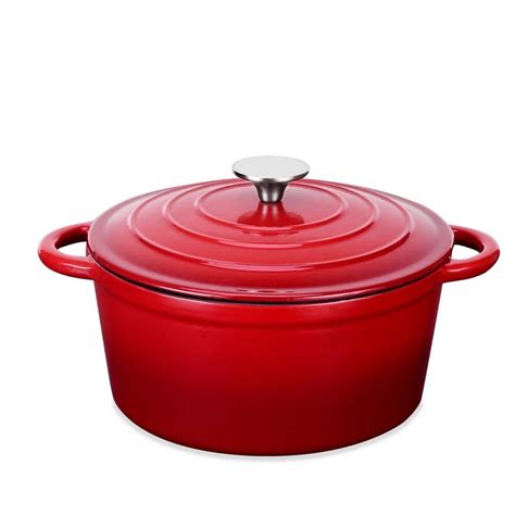 Velaze 1 Piece 4 Qt Red Round Enamel Cast Iron Dutch Oven With Lid Vlz Zt Y03 The Home Depot