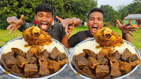 Mutton Liver Curry And Full Goat Head Curry With Rice Eating Challenge