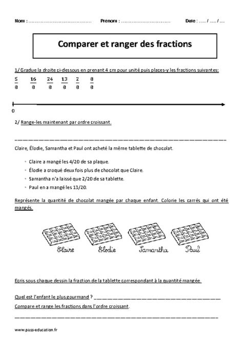 Fractions Comparer Ranger Cm2 Exercices Corrigés Numération Cycle 3 Pass Education