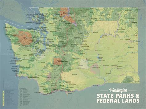 Washington State Parks & Federal Lands Map 18x24 Poster - Best Maps Ever