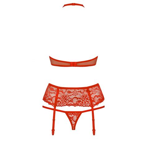 Sexy Completino Intimo Pizzo Rosso Con Reggicalze Obsessive Lingerie