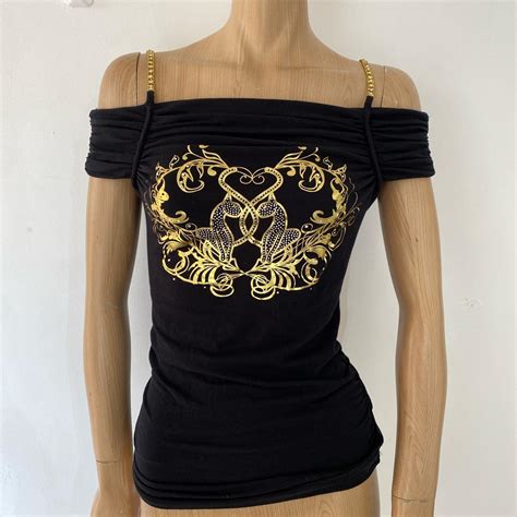 Baby Phat Women S Black And Gold Shirt Depop