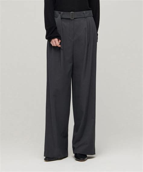 MUSINSA MUSINSA STANDARD WOMAN WOMENS REAL WIDE BELTED SLACKS GRAY