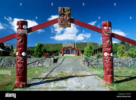 Entrance Gate To A Marae Meeting Place Of The Maoris South Island New