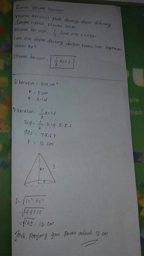 Volume Bangun Ruang Kerucut Adalah Titik Titik Cm3 23 Contoh Soal