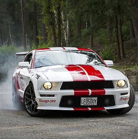 Ford Mustang GT 2005 White red stripes Our beautiful Wall Art and Photo Gifts include Framed ...