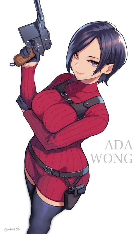 The Big Imageboard Tbib 1girl Ada Wong Arm Under Breasts Black Eyes Black Gloves Black Hair