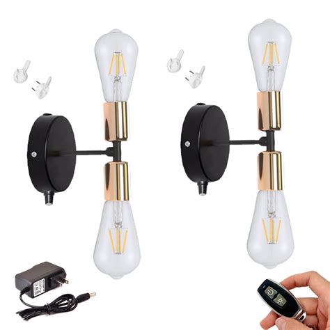 FSLiving Industrial Two Heads Dimmable Wall Sconce Rechargeable Battery