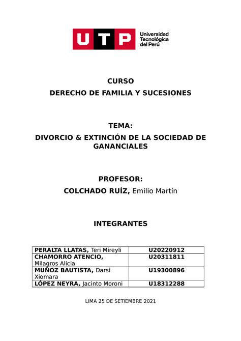 Divorcio y extinción de la sociedad de gananciales CURSO DERECHO DE