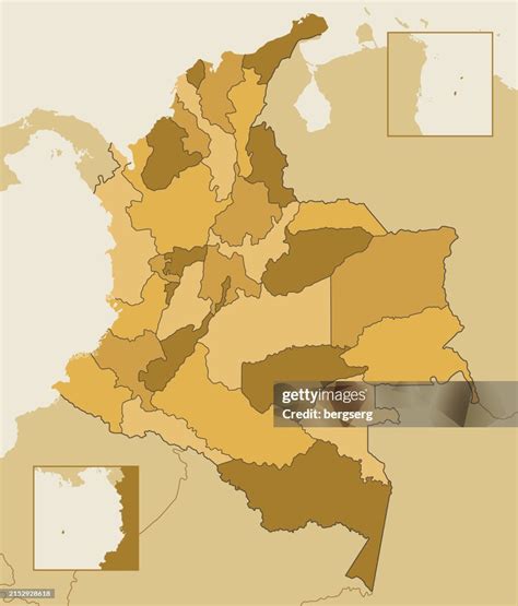 Colombia High Detailed Map With Regions And National Borders Of Ecuador