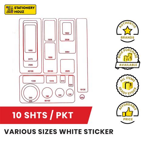 Stationery Houz 10's Self Adhesive white label / Various sizes White ...