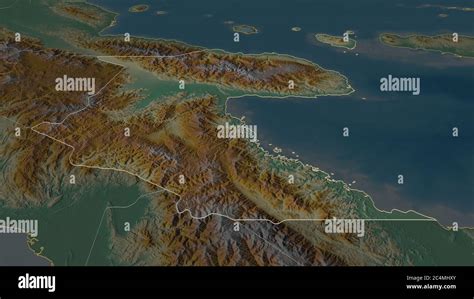 Zoom In On Morobe Province Of Papua New Guinea Outlined Oblique