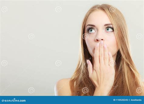 Amazed Woman Covering Her Mouth With Hand Stock Image Image Of Emotion Cover 110520245