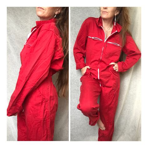 Vintage 80s Workwear Coveralls Red Vintage Workwear Jumpsuit Boiler Suit Combinaison French