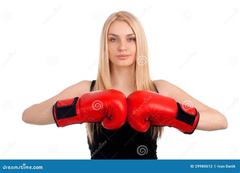 Mujer Hermosa Joven Con Los Guantes De Boxeo Fotografía de archivo