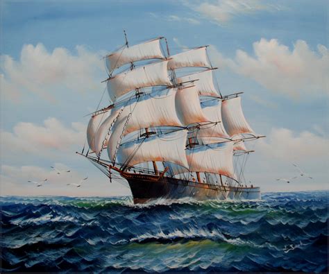 Sailing Ship Quality Hand Painted Oil Painting X In Ebay