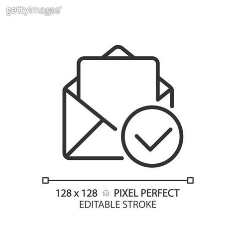 Letter With Check Mark Pixel Perfect Linear Icon 이미지 1463432723 게티이미지뱅크