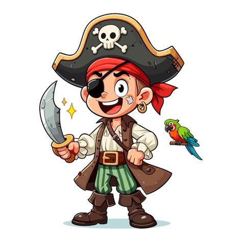 Un Dessin Animé De Pirate Malicieux Sur Un Fond Blanc Propre Vecteur