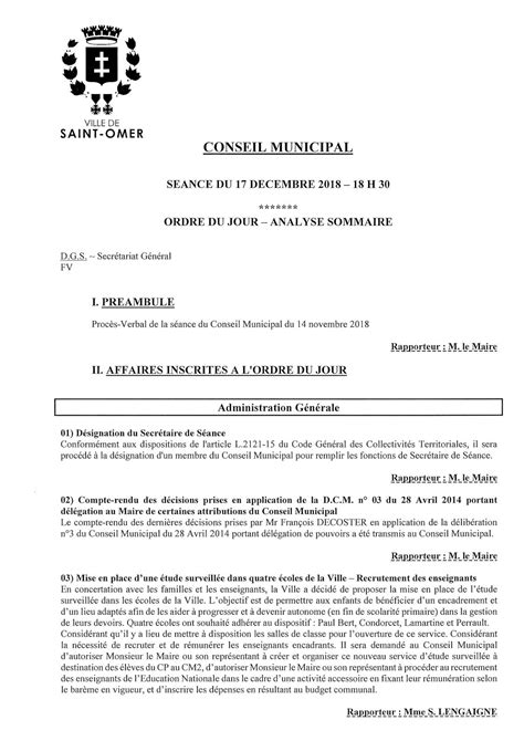 Calam O Ordre Du Jour Du Conseil Municipal Du D Cembre