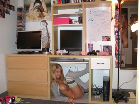 Blonde Coed Shows Her Big Naturals While Wearing Thigh High Socks CoedCherry