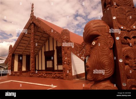 Traditional Maori Whare Meeting House Showing Traditional Decoration