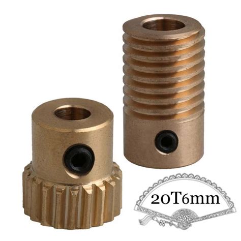 0 5 Modulus 1 20 Brass Worm Gear Set With 6mm Hole Shaft And 20 Teeth