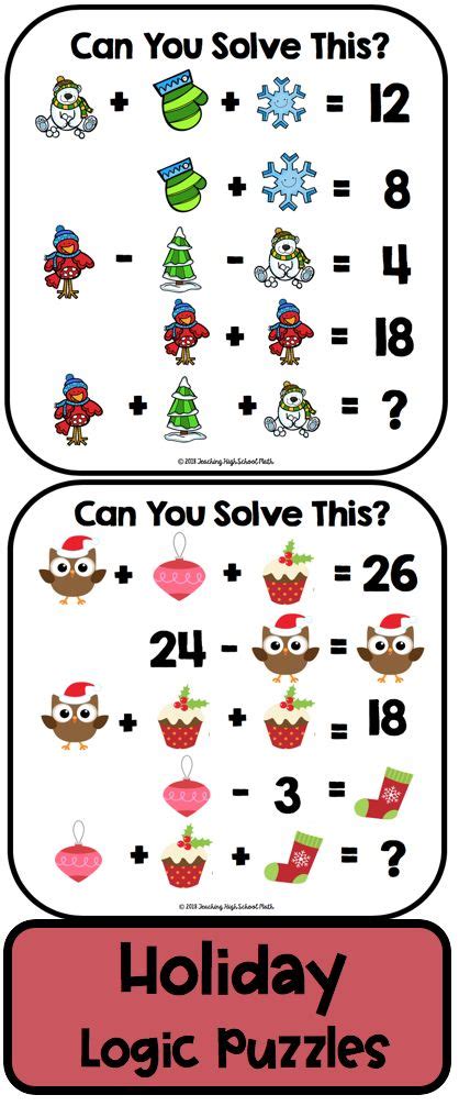 Algebra Critical Thinking Winter Christmas Logic Puzzles Math Logic