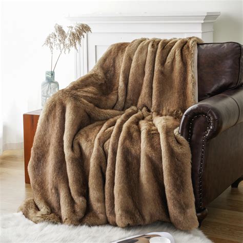 Battilo Home Luxury Camel Faux Fur Throw Blanket Soft Cozy Warm Mink