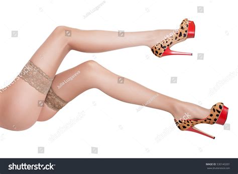 Female Legs Nude Stockings On White Stock Photo Shutterstock