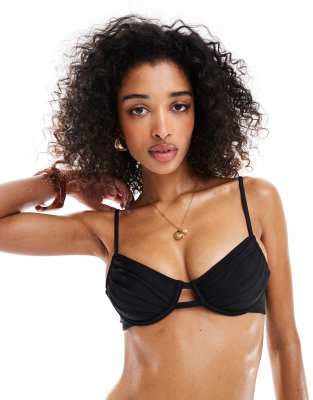 Top De Bikini Negro Con Copas Y Detalle De Tiras Mix Match De Miss Selfridge ASOS