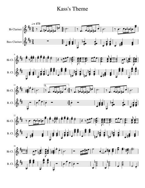 Kasss Theme Sheet Music For Clarinet In B Flat Clarinet Bass Woodwind Duet