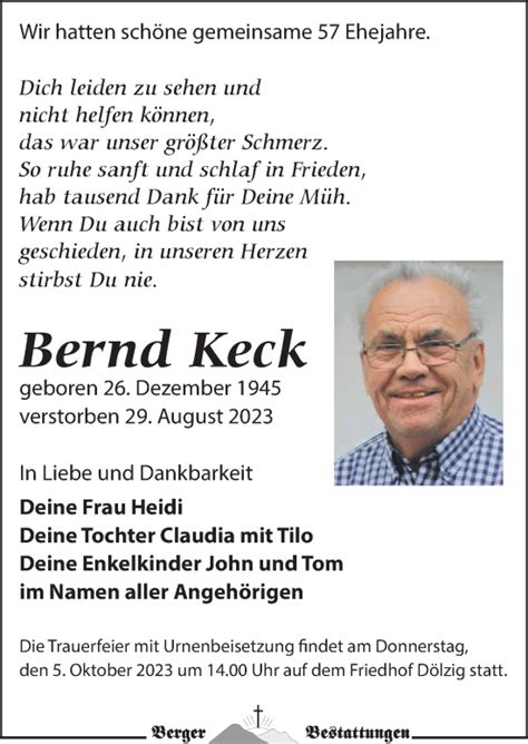 Traueranzeigen Von Bernd Keck Trauer Anzeigen De