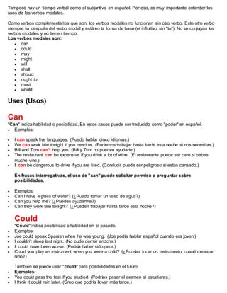 Verbos Modales O Modal Verbs Pdf