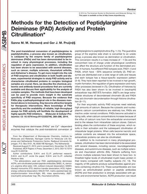 PDF Methods For The Detection Of Peptidylarginine Deiminase PAD