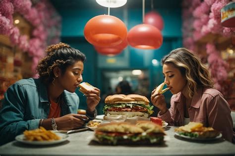 Premium Photo Best Friends Eating Together A Sandwich