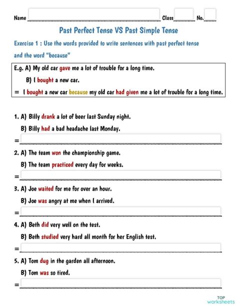 Past Perfect Tense And Past Simple Tense Interactive Worksheet Worksheets Library