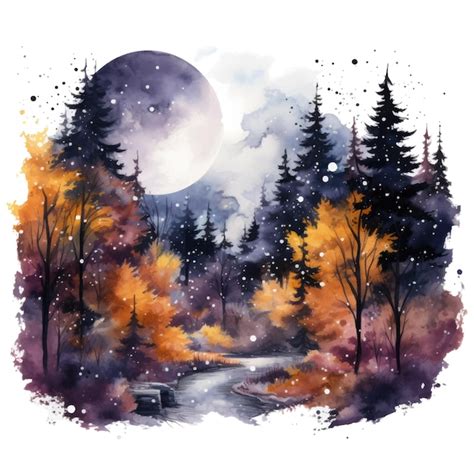 Premium Vector Serene Watercolor Art Autumn Night In Peaceful Colors