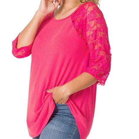 Zenana Outfitters Tops New Zenana Fuchsia Lace Half Sleeve Plus