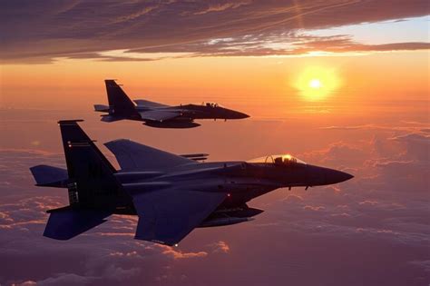 Premium Photo A Group Of Fighter Jets Soar Through A Cloudy Sky