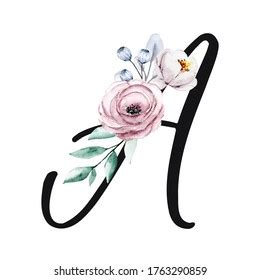 Ampersand Floral Alphabet Watercolor Flowers Leaf Stock Illustration