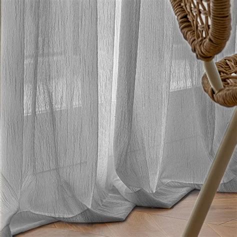 Fleecy Cloud Gray Textured Striped Sheer Curtain