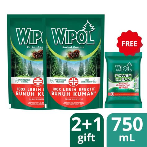 Jual Wipol Karbol Cemara Refill Twinpack 750ml Gratis Wipol Wipes Tisu