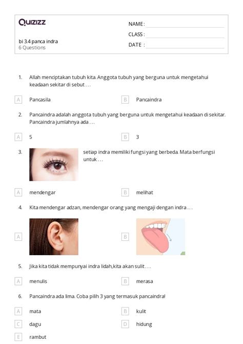 50 Lembar Kerja 5 Indra Untuk Kelas 1 Di Quizizz Gratis Dapat Dicetak